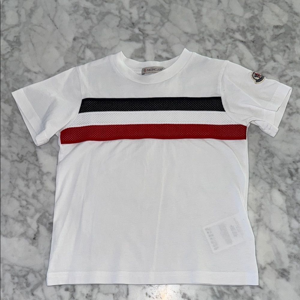 Moncler White,Red & Blue Short Sleeve Tee with Bold Stripes 4A